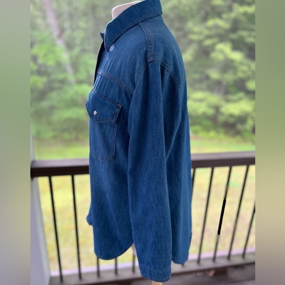 Zara Blue Denim Small Shacket Shirt Jacket Long Sleeve Snap Pockets Women’s NEW - Picture 5 of 10